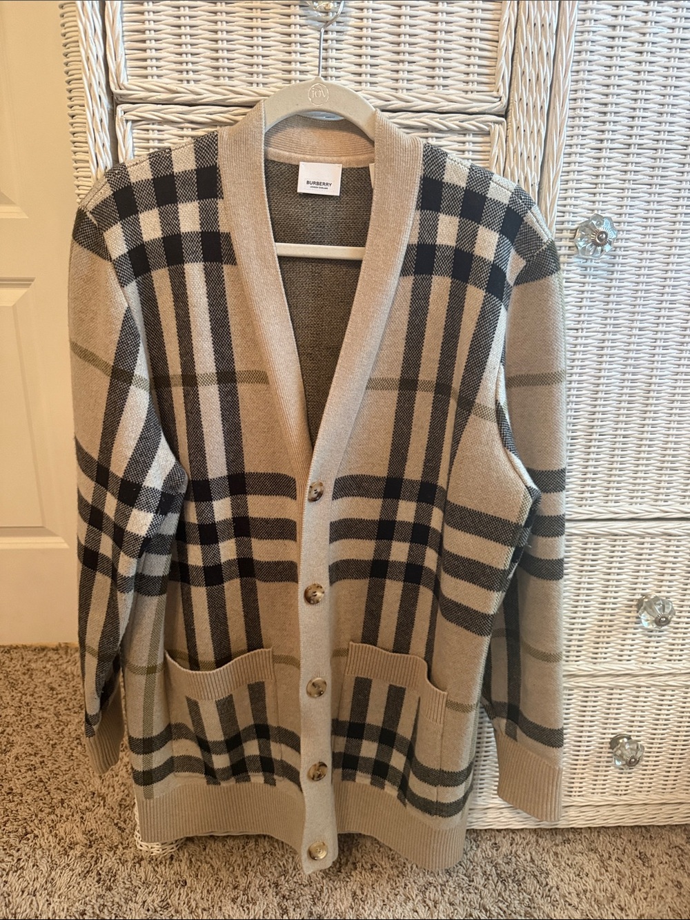 Burberry Wilmore check Beige and Black with green Checked Men’s Cardigan